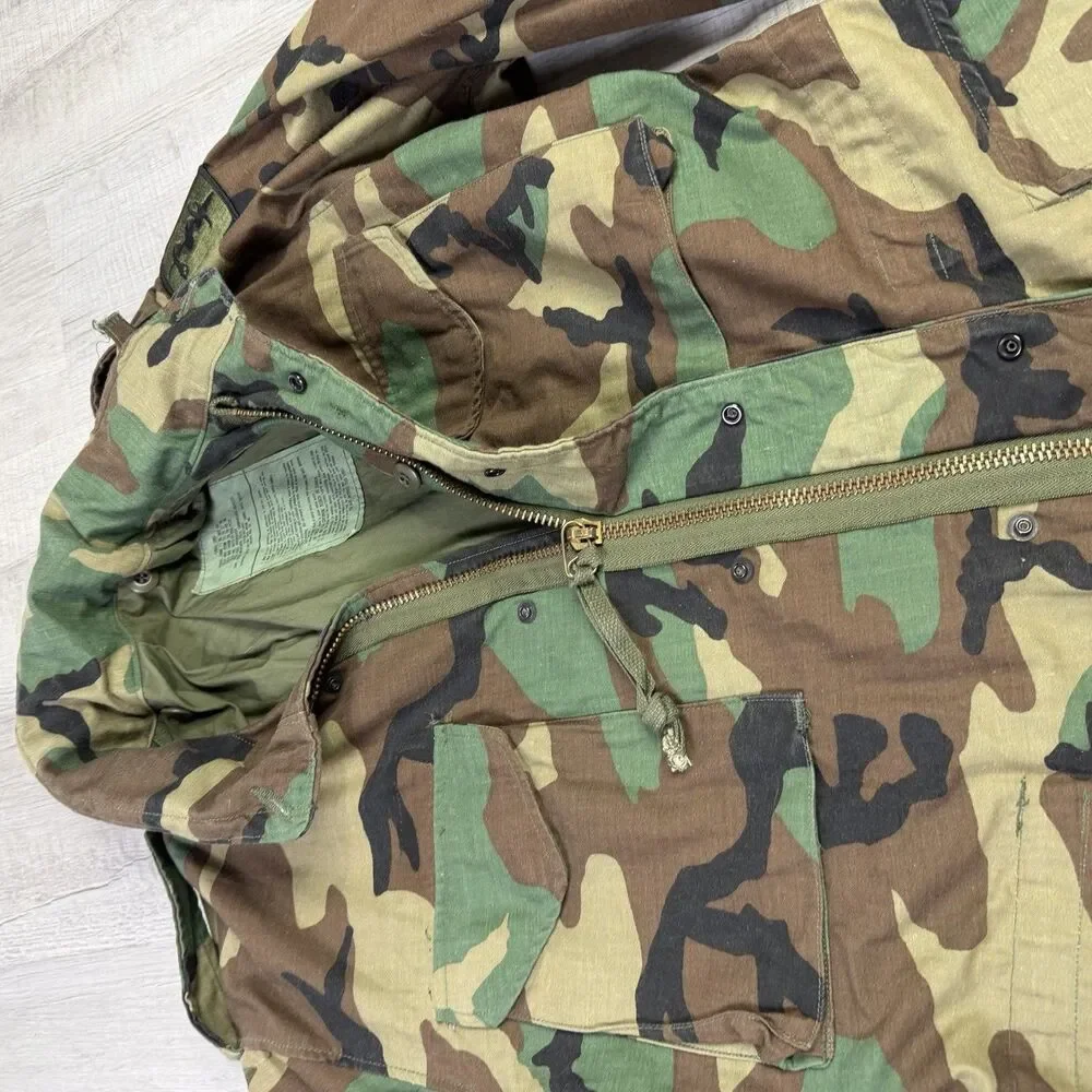 Vintage Military M65 Field Coat Jacket Small Short Cold Weather Woodland Camo - Picture 5 of 13